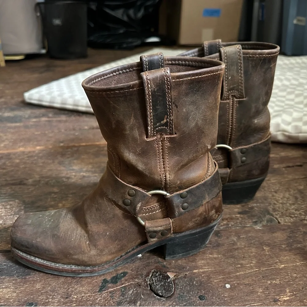 Frye Brown Harness Leather Ankle Boots